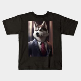 Adorable Husky Dog Wearing A Suit - Unique Wildlife Graphic For Fashion Lovers Kids T-Shirt